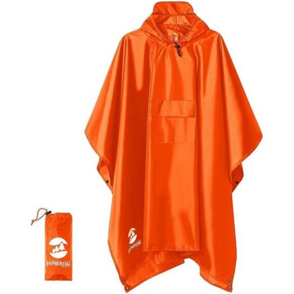 Hooded Rain Poncho Waterproof Raincoat Jacket for Men Women